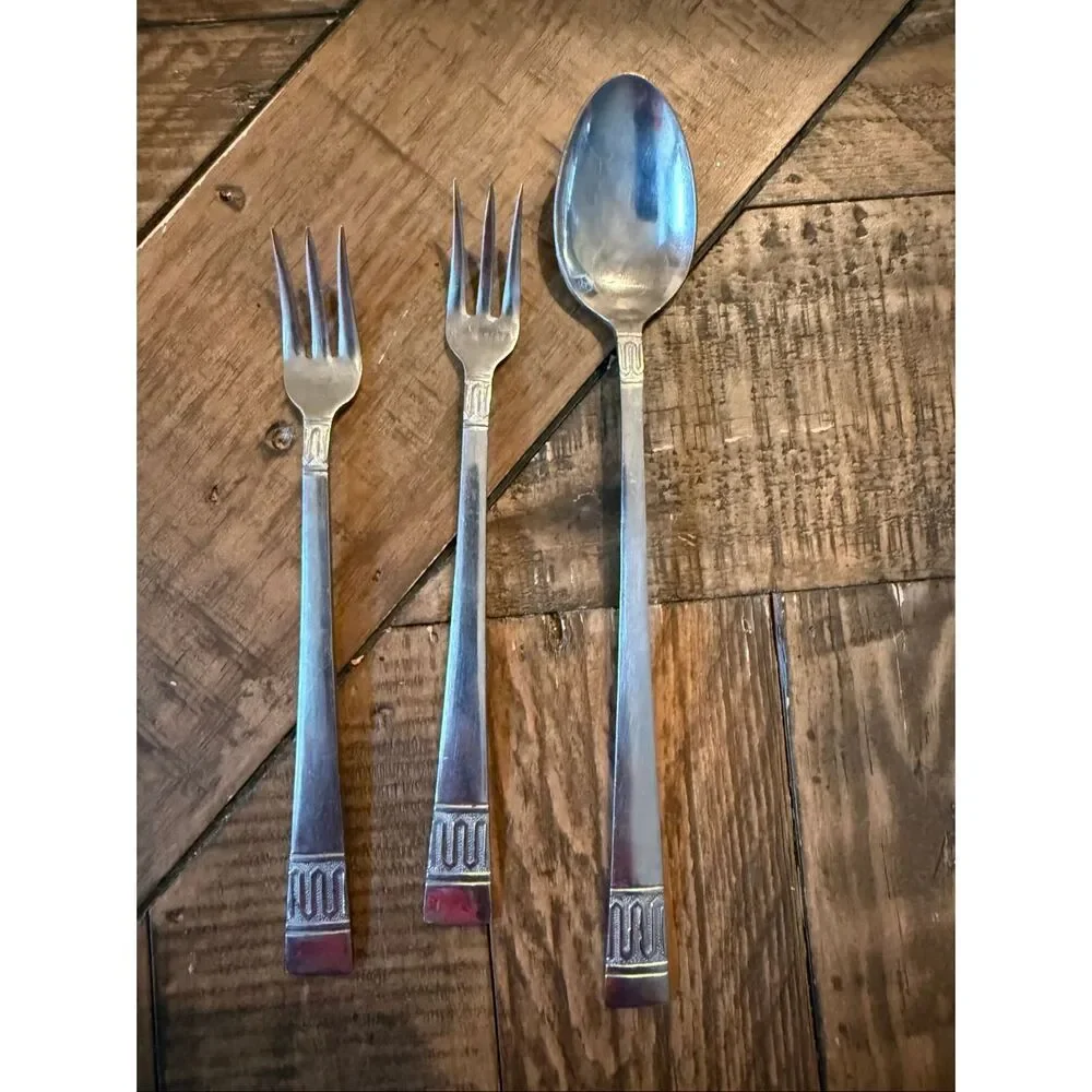 Vintage National Silver Company Appetizer Fork & Spoon Set Of 3 Stainless Steel